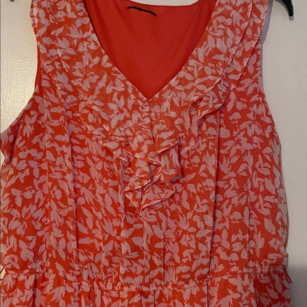 Worthington Coral and White Floral V-Neck Midi Dress
